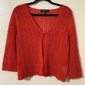 Vintage Y2K Red Orange Open Knit Beachy Bohemian Festival Cardigan PL